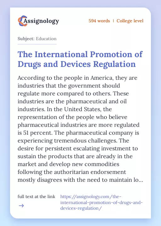 The International Promotion of Drugs and Devices Regulation - Essay Preview