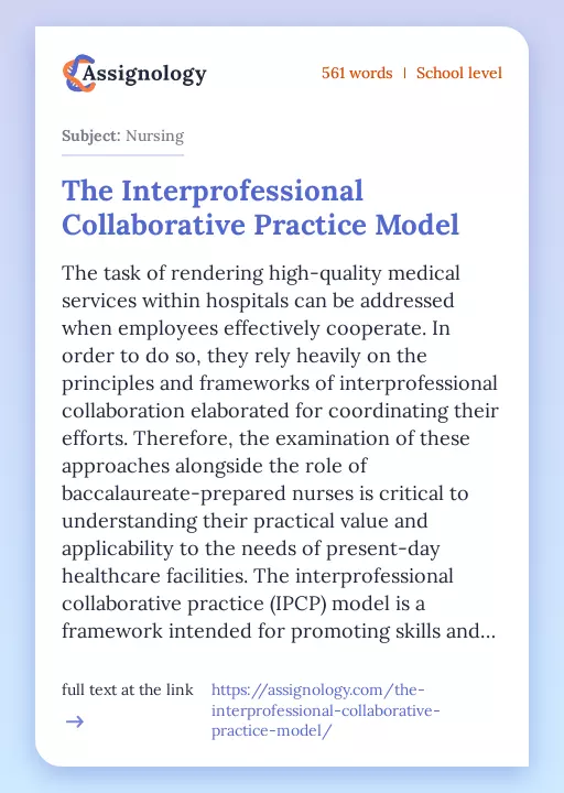 The Interprofessional Collaborative Practice Model - Essay Preview
