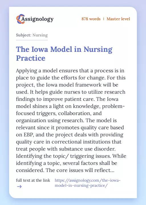 The Iowa Model in Nursing Practice - Essay Preview