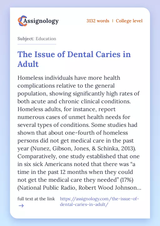 The Issue of Dental Caries in Adult - Essay Preview