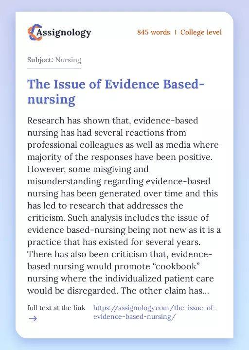 The Issue of Evidence Based-nursing - Essay Preview
