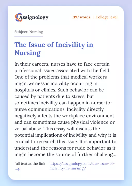 The Issue of Incivility in Nursing - Essay Preview