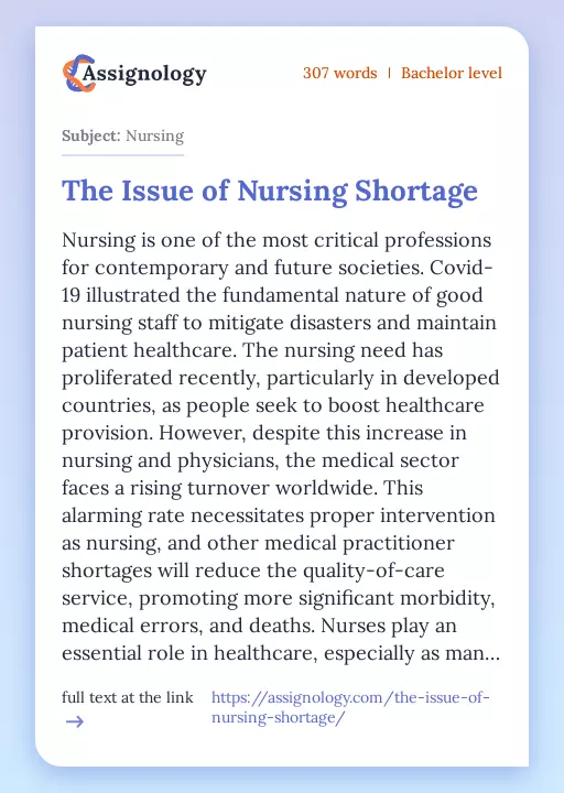 The Issue of Nursing Shortage - Essay Preview