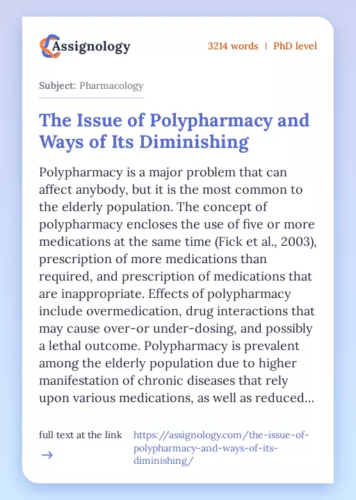 The Issue of Polypharmacy and Ways of Its Diminishing - Essay Preview