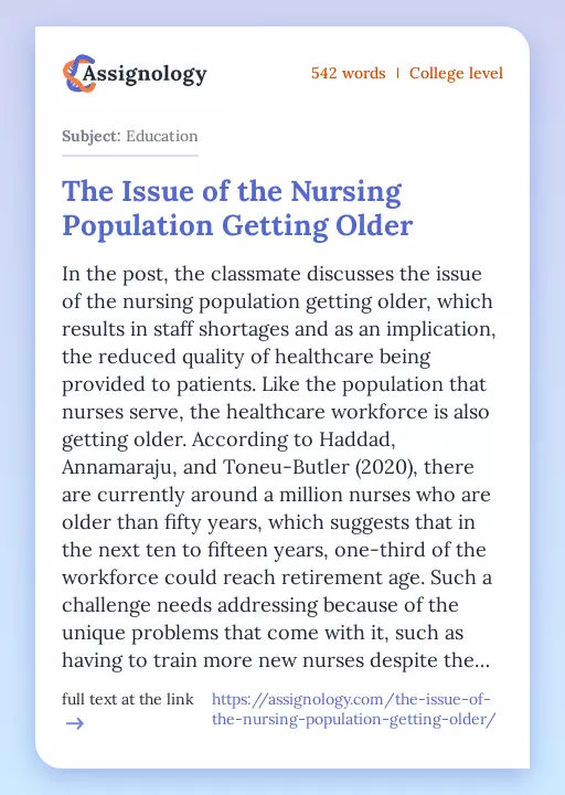 The Issue of the Nursing Population Getting Older - Essay Preview