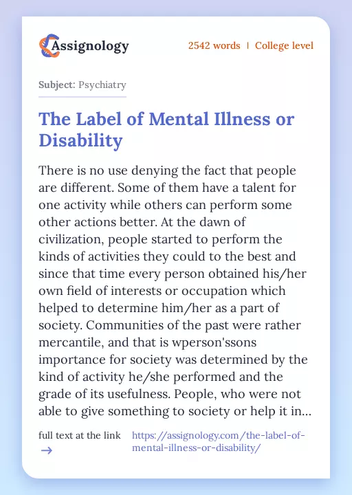 The Label of Mental Illness or Disability - Essay Preview
