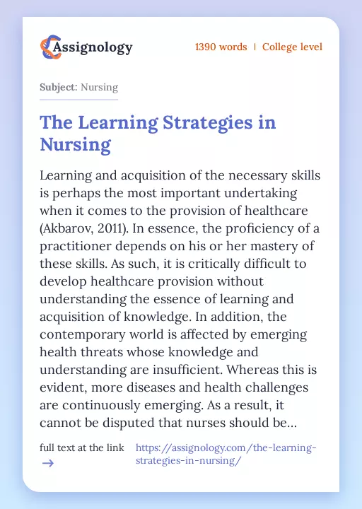 The Learning Strategies in Nursing - Essay Preview