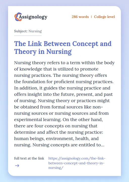 The Link Between Concept and Theory in Nursing - Essay Preview