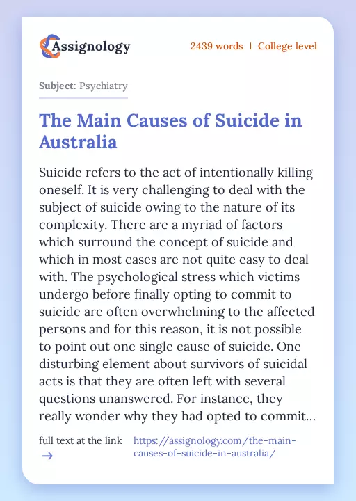 The Main Causes of Suicide in Australia - Essay Preview