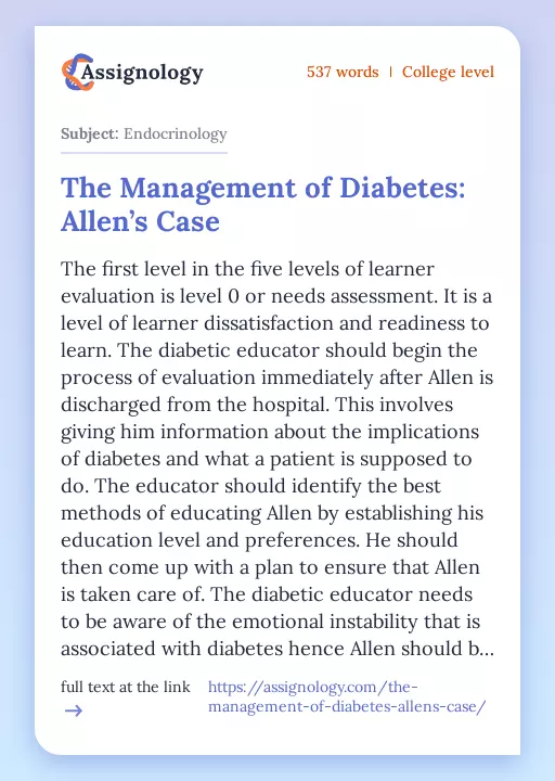 The Management of Diabetes: Allen’s Case - Essay Preview