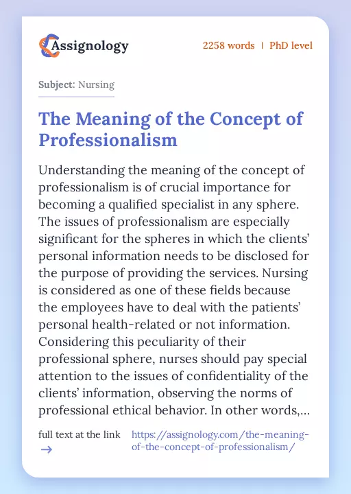 The Meaning of the Concept of Professionalism - Essay Preview