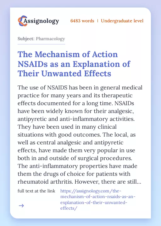 The Mechanism of Action NSAIDs as an Explanation of Their Unwanted Effects - Essay Preview