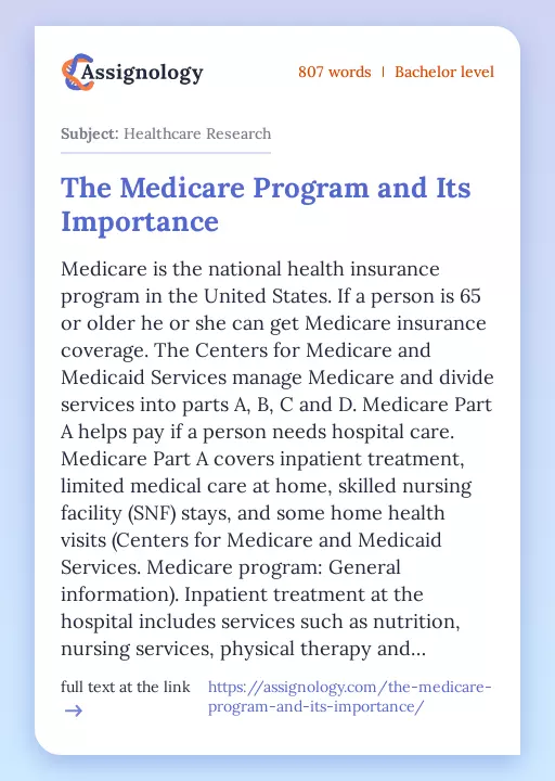 The Medicare Program and Its Importance - Essay Preview