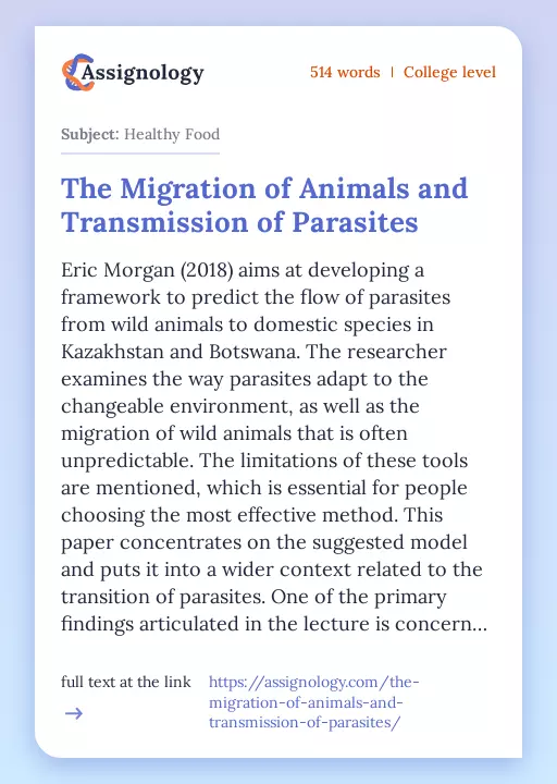 The Migration of Animals and Transmission of Parasites - Essay Preview