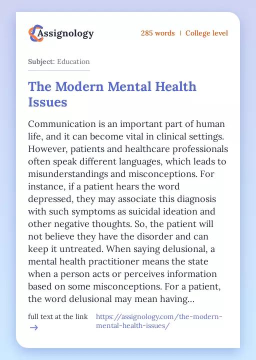The Modern Mental Health Issues - Essay Preview
