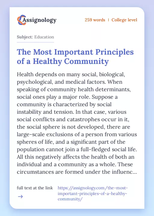 The Most Important Principles of a Healthy Community - Essay Preview