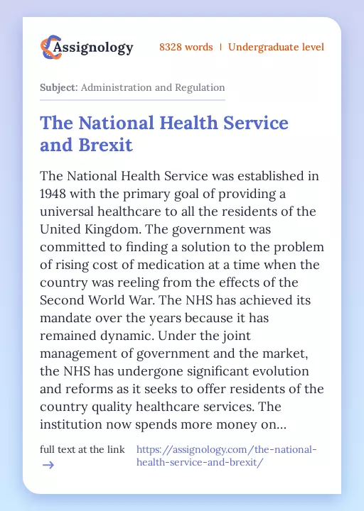 The National Health Service and Brexit - Essay Preview