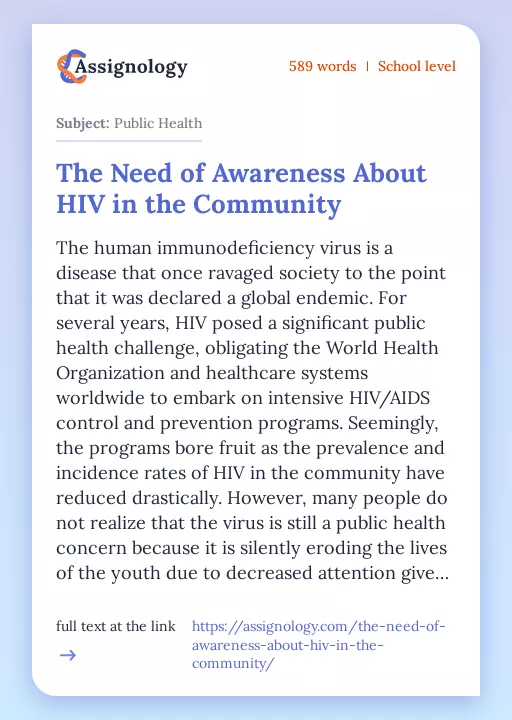 The Need of Awareness About HIV in the Community - Essay Preview