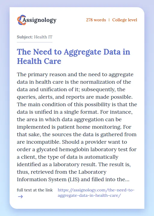 The Need to Aggregate Data in Health Care - Essay Preview