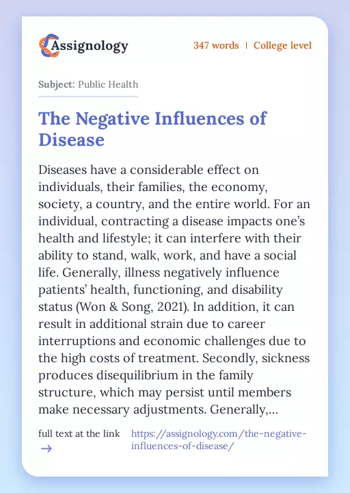 The Negative Influences of Disease - Essay Preview