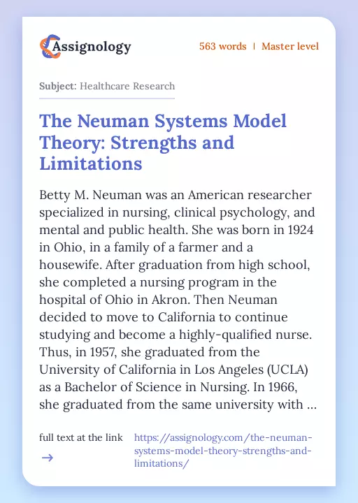 The Neuman Systems Model Theory: Strengths and Limitations - Essay Preview