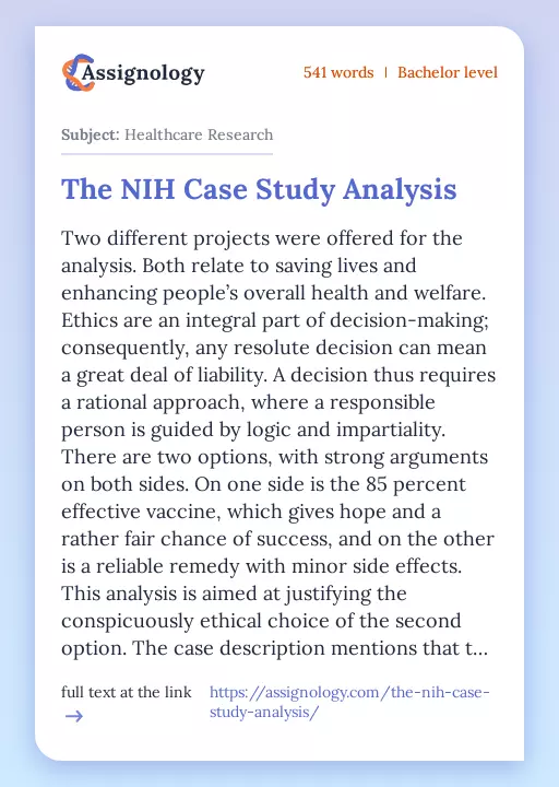 The NIH Case Study Analysis - Essay Preview