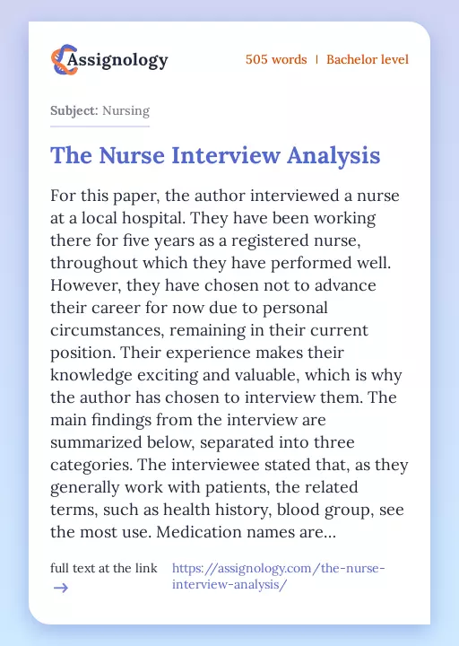 The Nurse Interview Analysis - Essay Preview