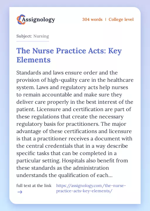 The Nurse Practice Acts: Key Elements - Essay Preview