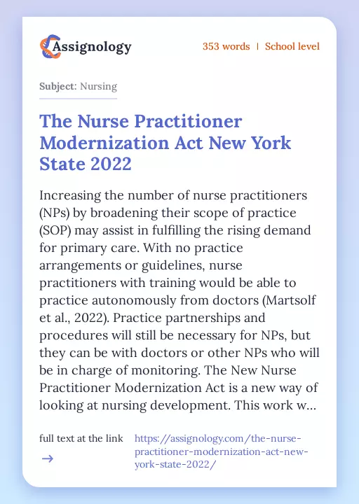 The Nurse Practitioner Modernization Act New York State 2022 - Essay Preview