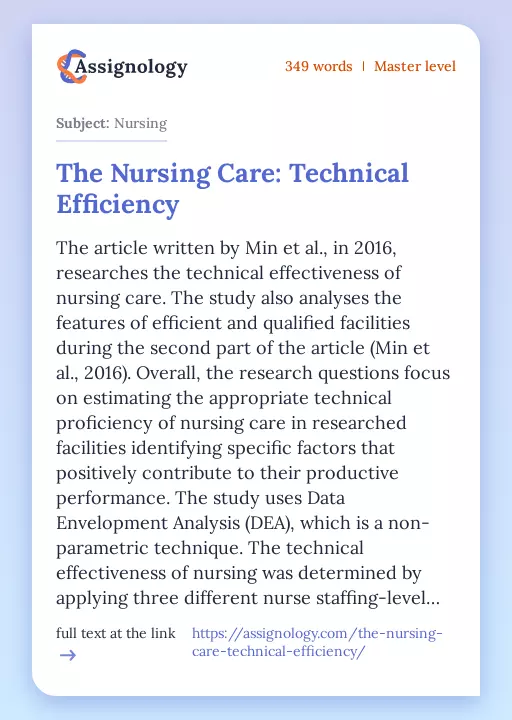The Nursing Care: Technical Efficiency - Essay Preview