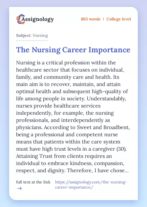 The Nursing Career Importance - Essay Preview