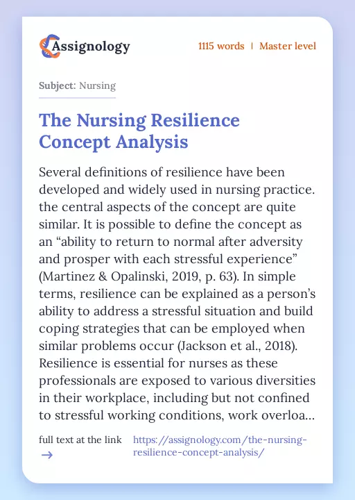 The Nursing Resilience Concept Analysis - Essay Preview