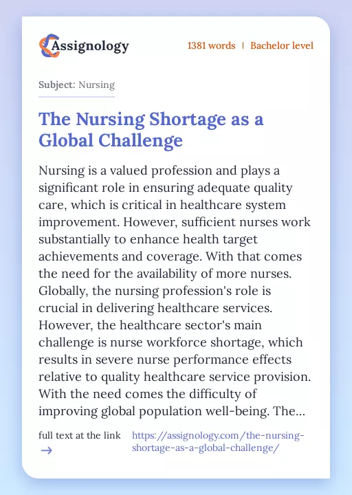 The Nursing Shortage as a Global Challenge - Essay Preview