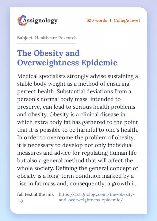 The Obesity and Overweightness Epidemic - Essay Preview