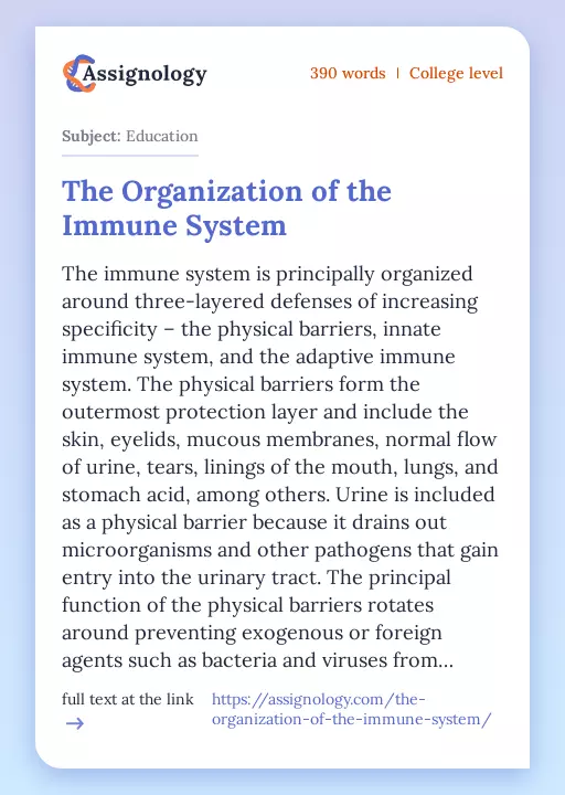 The Organization of the Immune System - Essay Preview