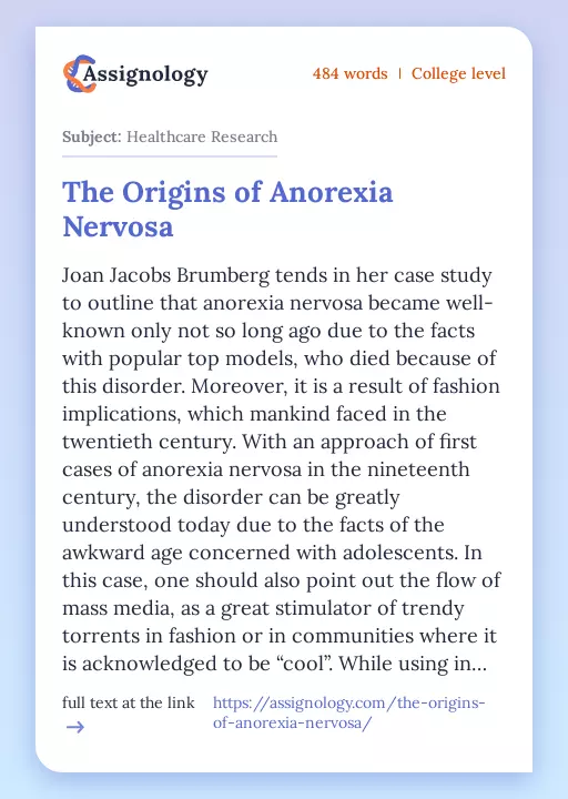 The Origins of Anorexia Nervosa - Essay Preview