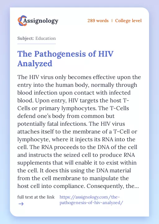 The Pathogenesis of HIV Analyzed - Essay Preview