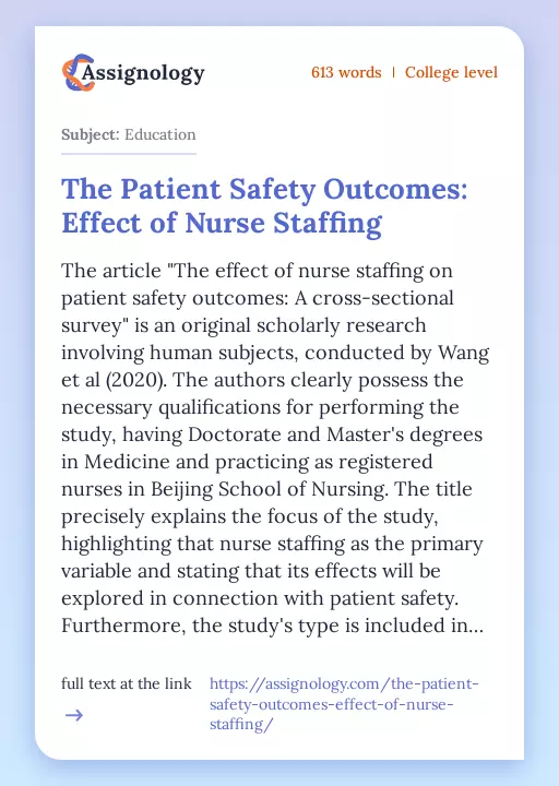 The Patient Safety Outcomes: Effect of Nurse Staffing - Essay Preview