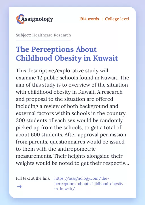 The Perceptions About Childhood Obesity in Kuwait - Essay Preview