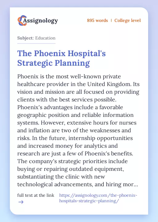 The Phoenix Hospital's Strategic Planning - Essay Preview