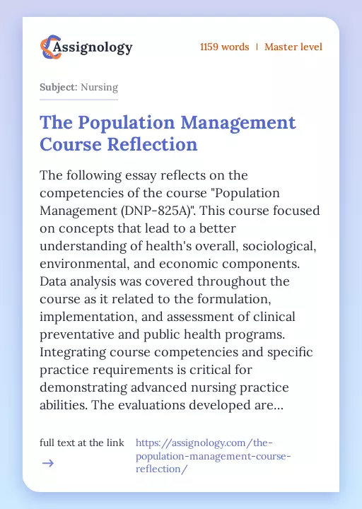 The Population Management Course Reflection - Essay Preview