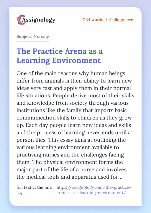 The Practice Arena as a Learning Environment - Essay Preview