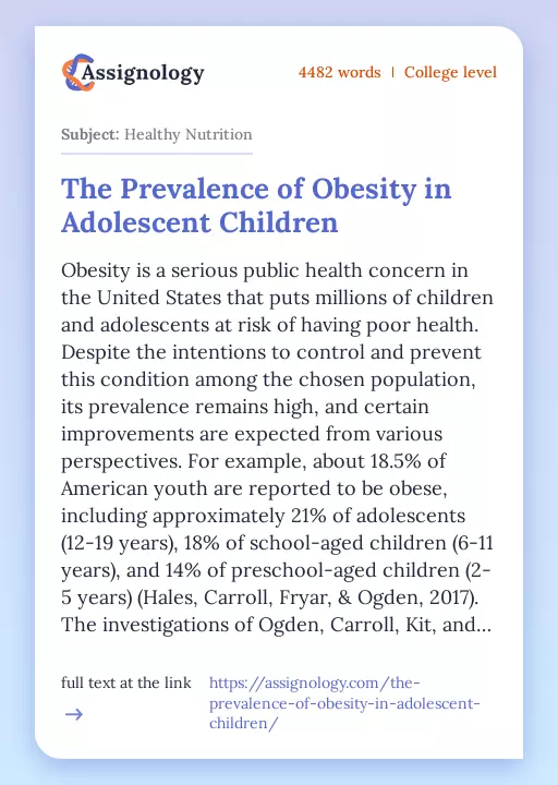 The Prevalence of Obesity in Adolescent Children - Essay Preview
