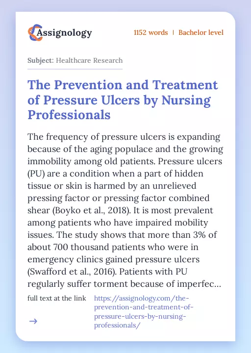 The Prevention and Treatment of Pressure Ulcers by Nursing Professionals - Essay Preview