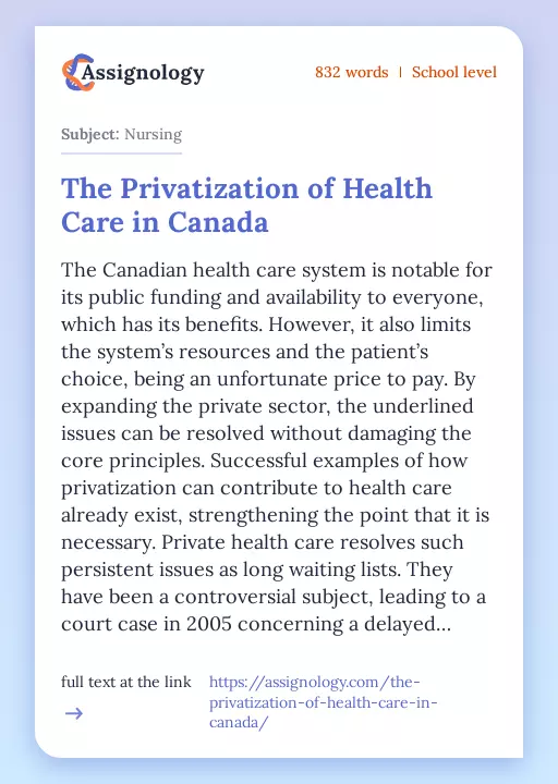 The Privatization of Health Care in Canada - Essay Preview