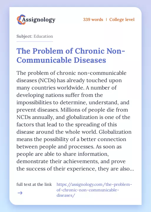 The Problem of Chronic Non-Communicable Diseases - Essay Preview