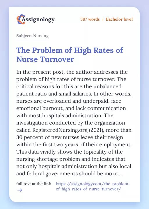 The Problem of High Rates of Nurse Turnover - Essay Preview