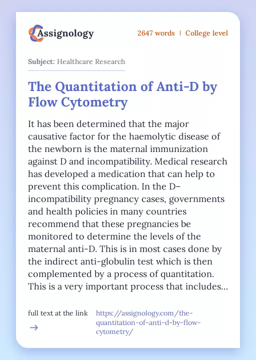 The Quantitation of Anti-D by Flow Cytometry - Essay Preview