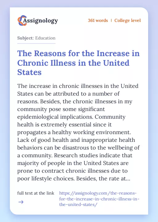 The Reasons for the Increase in Chronic Illness in the United States - Essay Preview