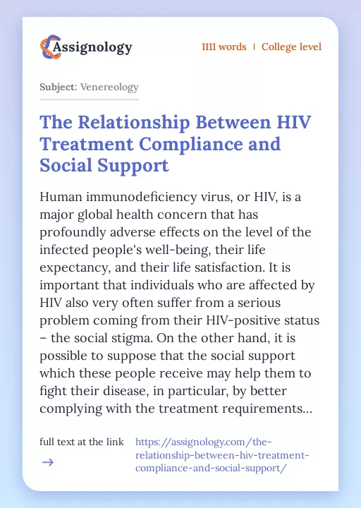 The Relationship Between HIV Treatment Compliance and Social Support - Essay Preview